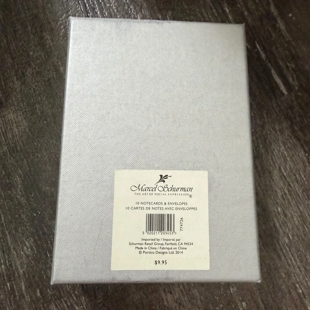 Marcel Schurman Notecards Cream Martini Gold Foil Pink Border 10ct